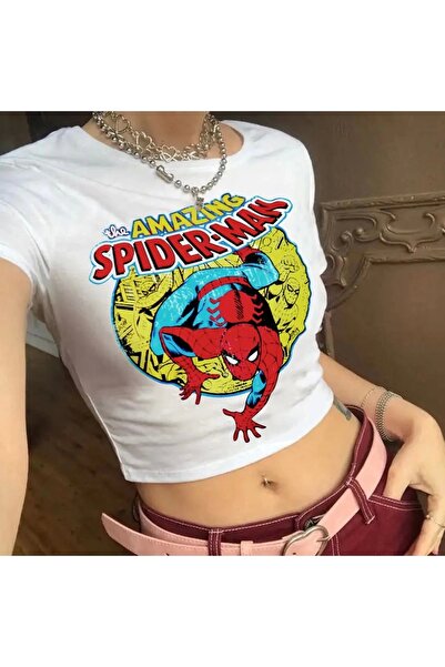 1blood Y2k Spiderman White The Amazing Spiderman Crop Top