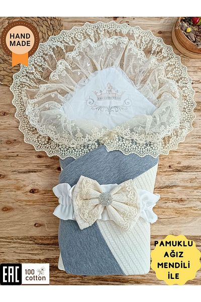 Tomuycuk Baby Girl and Boy Ecru Knitwear Blanket Swaddle - Lace Newborn Hospital Exit Winter