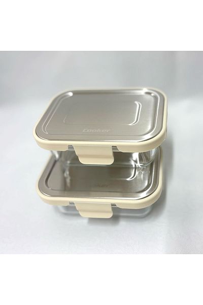 Cooker CKR3486 حاوية تخزين زجاجية 370 مل كريم 2 قطعة