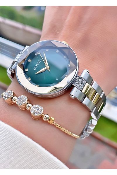 Homies Yellow Silver Colored Waterproof Women's Wristwatch and Bracelet Gift