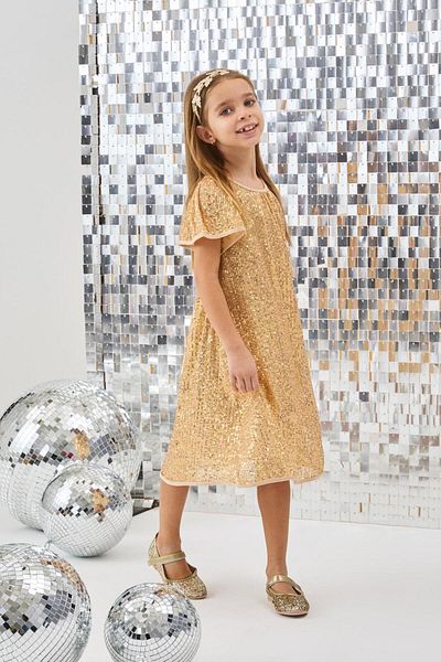 Le Mabelle Gold Sequined Girls' Dress-Siri