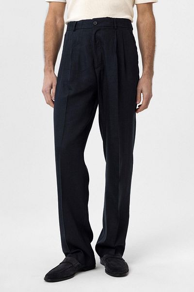 Antioch Navy Blue Linen Blended Men's Baggy Trousers