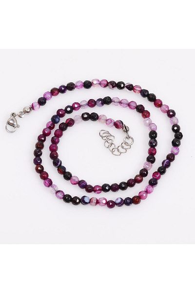 Taş Sandığı White Veined Purple Agate Stone Bead Necklace (4 mm) - with Steel Apparatus
