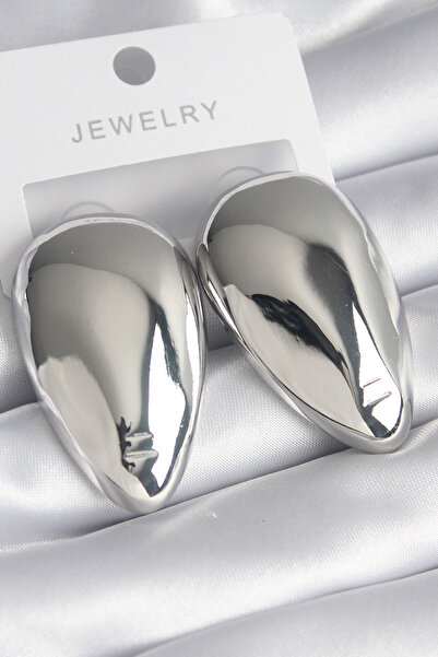 katre46 Brass Silver Color Almond Model Women's Earrings - TJ-BKP8546