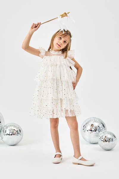 Le Mabelle Ecru Starry Layered Girl's Tulle Dress - Essie