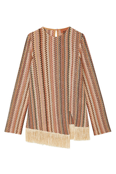 Missoni بلوزة فرانجيلي بأكمام طويلة لامعة - بيج