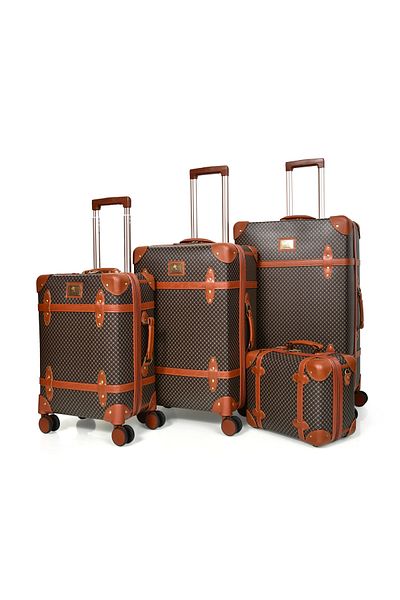 MORANO Morano Classic Leather 4 Piece Luggage Set Navy Blue 28''24''20''14'' Inch
