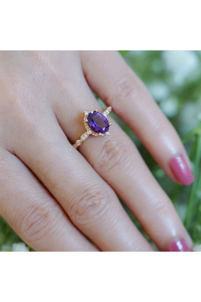 passion silver خاتم نسائي مزدوج الأميرة مرصع بأحجار الجمشت