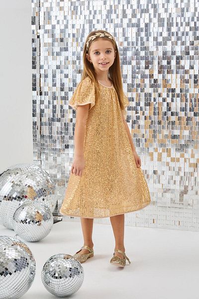 Le Mabelle Gold Sequined Girls' Dress-Siri