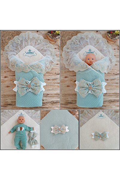 Tomuycuk Mint Knitted Baby Swaddle - Cotton & Lace Newborn Baby Blanket