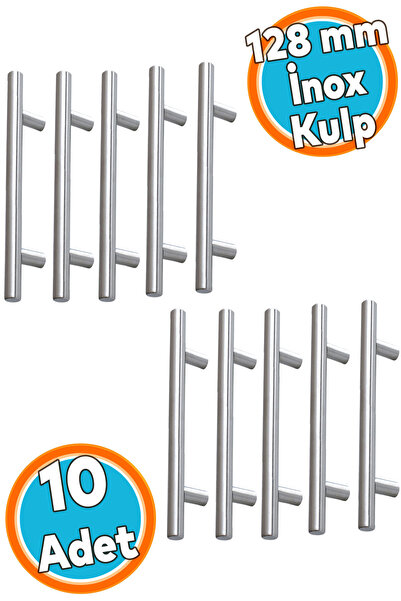 NZB İnox Metal Mobilya Mutfak Çekmece Dolap Dolabı Kapak Kulbu Kulpu Kulpları (128 mm - 12.8 cm) 10 Adet