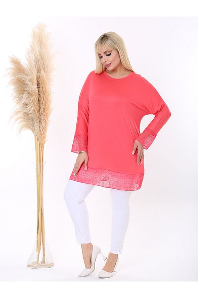 MODA Women's Large Size Lace Detail Flexible Viscos Tunic