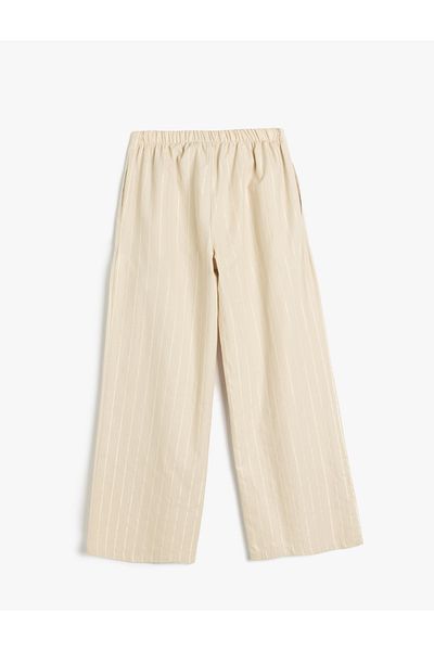 Koton Cotton High Waist Wide Leg Cotton Striped Pants