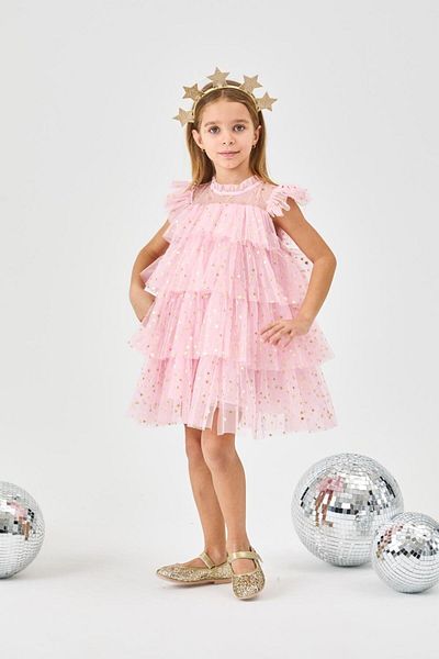 Le Mabelle Ροζ Starry Layered Girl's Tulle φόρεμα - Essie