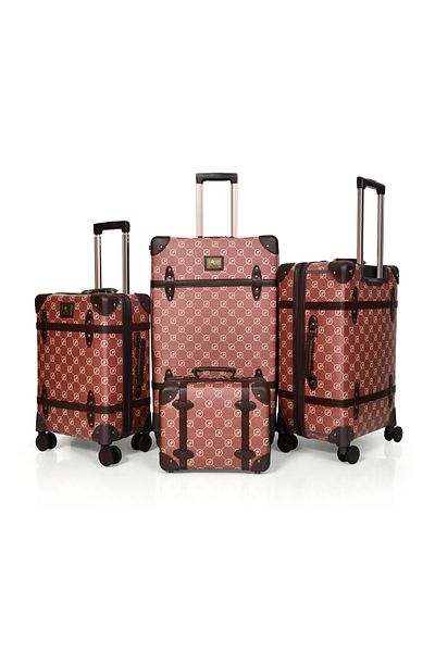 MORANO Morano Classic Leather 4 Piece Luggage Set Navy Blue 28''24''20''14'' Inch