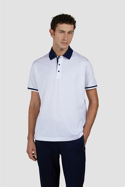 PAUL&SHARK Men's 100% Cotton Regular Fit Short Sleeve White Polo Neck T-Shirt 25411312 A-010