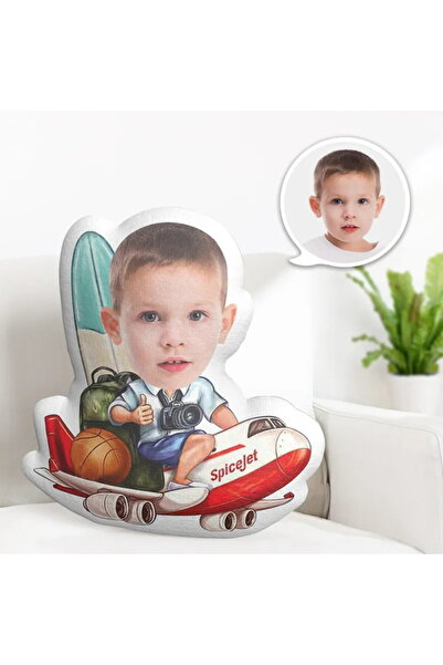 Hediyefoni Kişiye Özel Uçak Üstündeki Çocuk Seyahat Şekilli Yastık