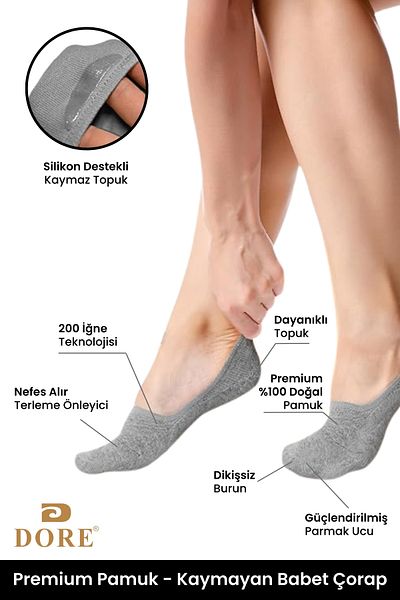 Dore Original 6 Pairs of Non-Slip Heels Comfort Model Non-Slip Silicone Heel Cotton Summer Ballerina Socks