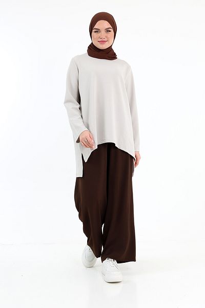 Berel Moda Comfortable Fit Elastic Waist Trousers Bitter Brown