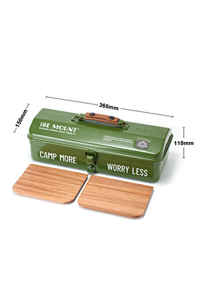 LIXADA صندوق تخزين أدوات خارجية محمول للتخييم والنزهات - لون أخضر عسكري - 2 صندوق تخزين أدوات معدني مع