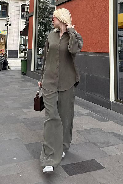 Madmext Khaki Basic Women's Shirt Pants Double Set Mg2352