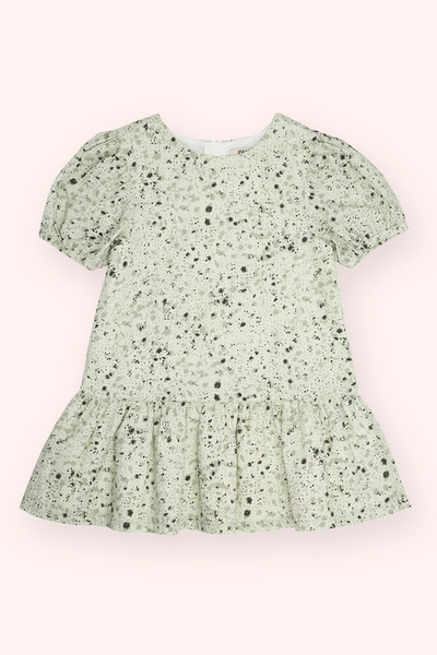 Panço Kız Bebek Desenli Yeşil Elbise