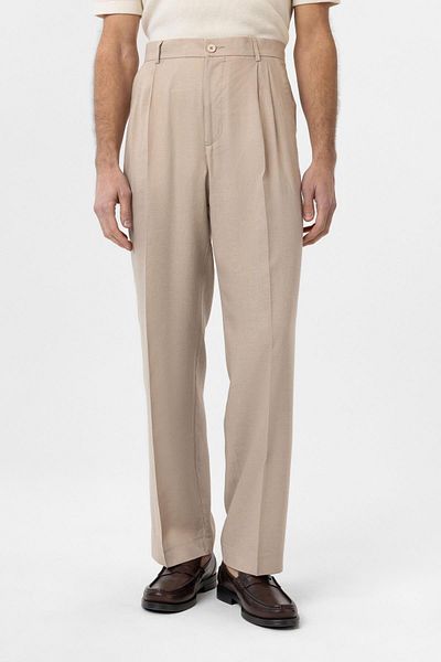 Antioch Beige Linen Blended Men's Baggy Trousers