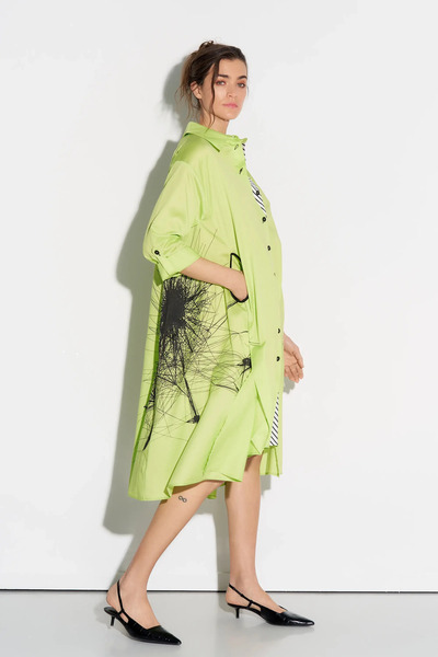 BIZEFASHION Patı Çizgili Baskılı Gömlek Elbise - Fıstık Yeşili