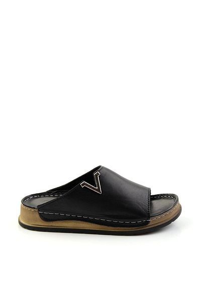 Bambi Black Leather Women's Slippers K 04331030803