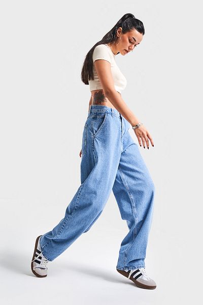 its basic Blugi de damă, culoare albastră, 1S5-4 Skater Fit, 100% bumbac, cu croiala largi
