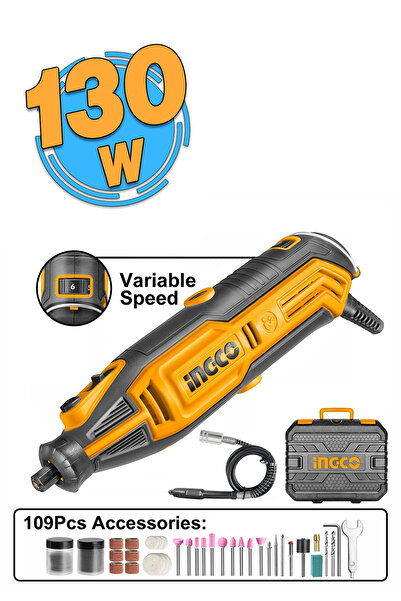 Ingco Elektrikli Kalıpçı Seti Gravür Mini 130 W Ahşap Cam Taş İşleme Zımpara Parlatma Hassas Kesi