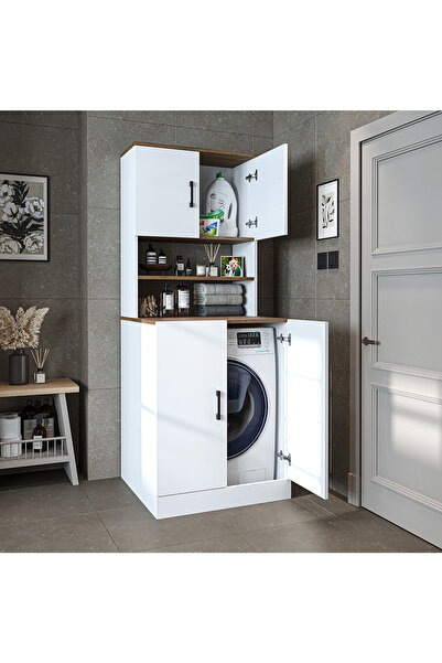 ROOMART Çamaşır-Kurutma Makinesi Dolabı Kapaklı Banyo Dolabı