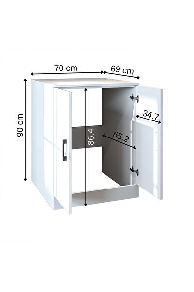 ROOMART Çamaşır-Kurutma Makinesi Alt Dolabı Kapaklı Banyo Alt Dolap