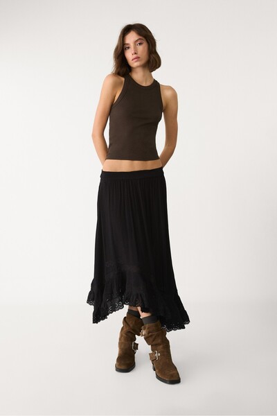 Stradivarius Asymmetric ruffled midi skirt
