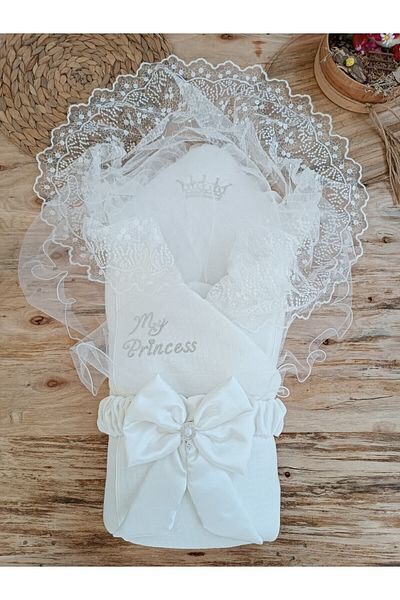 Tomuycuk Ecru Baby Girl Blanket - Lace Swaddle, 100% Natural Cotton Gift