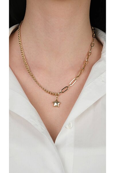 Güzide Kuyumcu 14 Ayar Altın Ataç Zincirli Yıldız Kolye