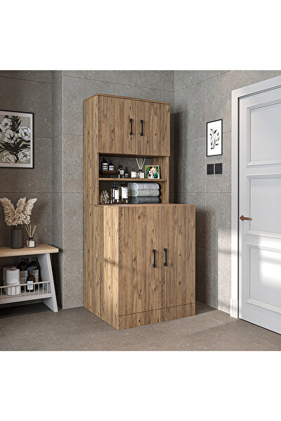 ROOMART Çamaşır-Kurutma Makinesi Dolabı Kapaklı Banyo Dolabı