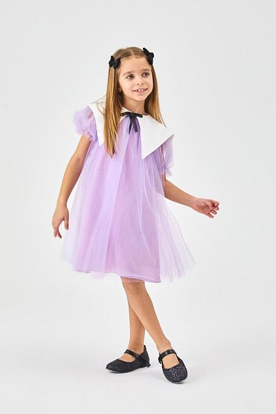 Le Mabelle Lilac Pointed Collar Girl's Tulle Dress - Nicole