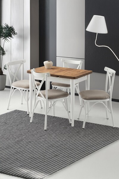 Sweet Home Masa Sandalye Yanlardan Açılır Yakamoz 90x60 cm Dişbudak Beyaz Ete...