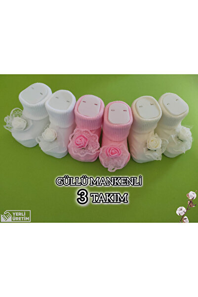 baby socks 6 Adet Mankenli Ve Güllü Takım Yenidoğan Hediyelik Bebek Çorabı