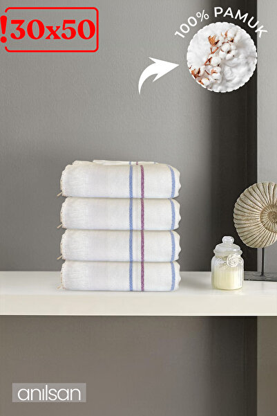 Anılsan Set od 4 bela Prugasto 100% Pamuk svadbenih peškira 30x50 cm