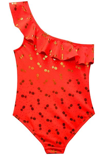 DEEP BEACH Neon Orange Foil Printed Girl's Swimsuit Db200619cm