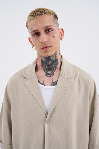 Machinist Ανδρικό πουκάμισο μπεζ με ρίγες