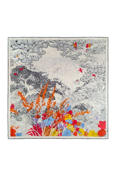 CASHMERE AND SİLK MAWLANA (140X140) Cashmere Square Double Printed Shawl