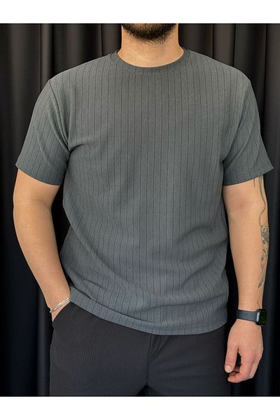 Altamira Men's Smoked Line Detailed Crew Neck Crepe T-Shirt
