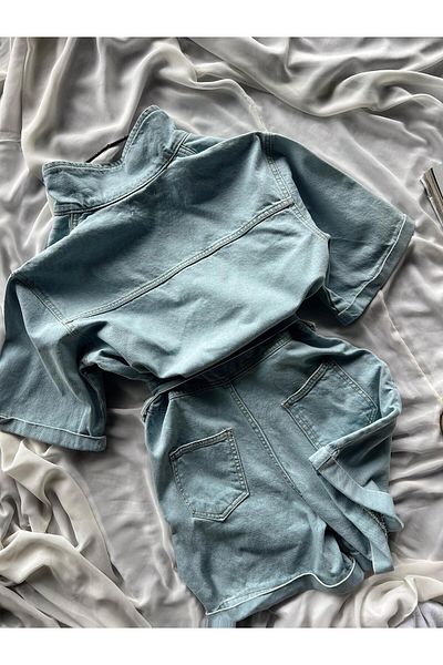 TamSeninTarzin Annika Front Buttoned Denim Jumpsuit with Belt Accessories