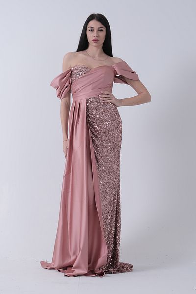 Feminist Sequin Sequin Detailed Slit Evening Dress Copper 9705321
