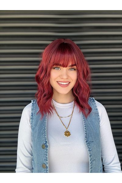 Fenomen Peruk Black Red Short Wavy Custom Vip Wig
