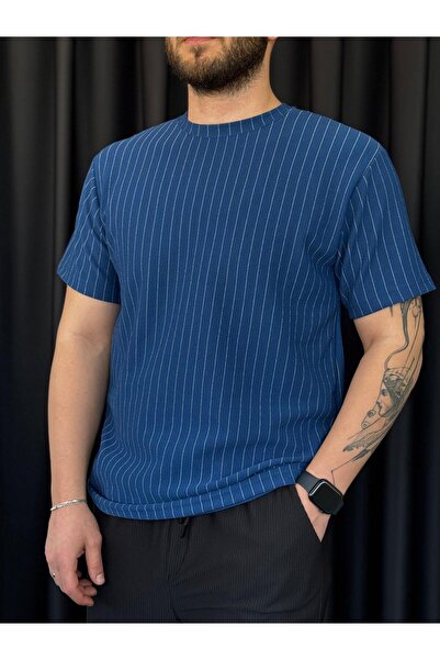 Altamira Ανδρικό μπλουζάκι Indigo Stripe Detailed Crepe Crew Neck