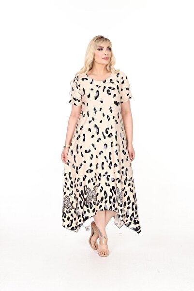 mami butik Φόρεμα με ασύμμετρη φούστα με κοντό μανίκι από βισκόζη χτενισμένο από βαμβάκι